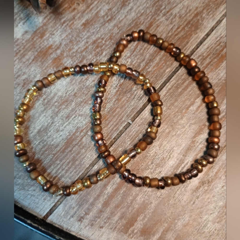 Handcrafted Brown and Gold Beaded Bracelet Set - New - Picture 3 of 7